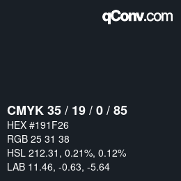 Farbcode: CMYK 35 / 19 / 0 / 85 | qconv.com