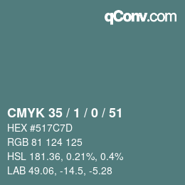 Color code: CMYK 35 / 1 / 0 / 51 | qconv.com