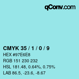 カラーコード: CMYK 35 / 1 / 0 / 9 | qconv.com