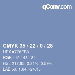 カラーコード: CMYK 35 / 22 / 0 / 28 | qconv.com