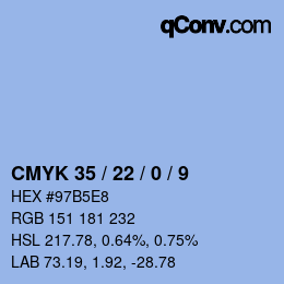 颜色代码: CMYK 35 / 22 / 0 / 9 | qconv.com