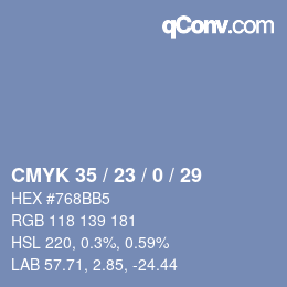 Farbcode: CMYK 35 / 23 / 0 / 29 | qconv.com