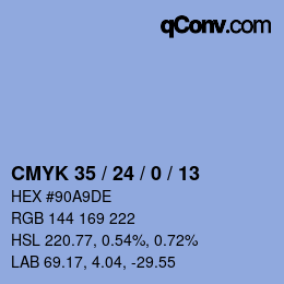 颜色代码: CMYK 35 / 24 / 0 / 13 | qconv.com