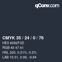 Farbcode: CMYK 35 / 24 / 0 / 76 | qconv.com