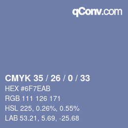 颜色代码: CMYK 35 / 26 / 0 / 33 | qconv.com