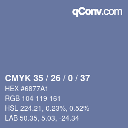 Farbcode: CMYK 35 / 26 / 0 / 37 | qconv.com