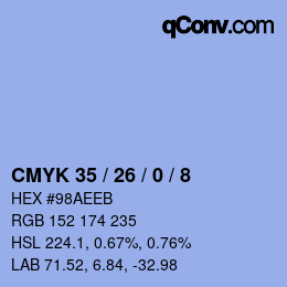 カラーコード: CMYK 35 / 26 / 0 / 8 | qconv.com