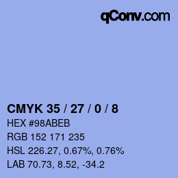 カラーコード: CMYK 35 / 27 / 0 / 8 | qconv.com