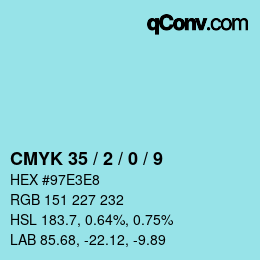 Farbcode: CMYK 35 / 2 / 0 / 9 | qconv.com