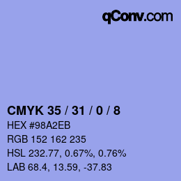 Farbcode: CMYK 35 / 31 / 0 / 8 | qconv.com