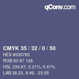 Farbcode: CMYK 35 / 32 / 0 / 50 | qconv.com