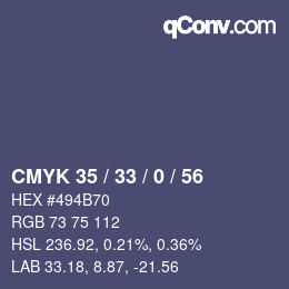 Color code: CMYK 35 / 33 / 0 / 56 | qconv.com