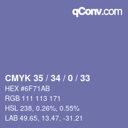 颜色代码: CMYK 35 / 34 / 0 / 33 | qconv.com