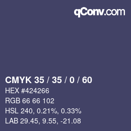 Farbcode: CMYK 35 / 35 / 0 / 60 | qconv.com