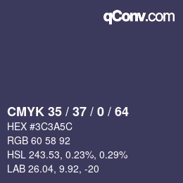 Farbcode: CMYK 35 / 37 / 0 / 64 | qconv.com
