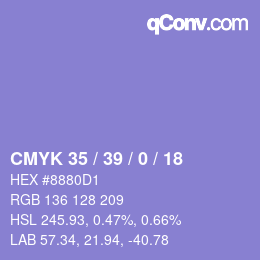 カラーコード: CMYK 35 / 39 / 0 / 18 | qconv.com