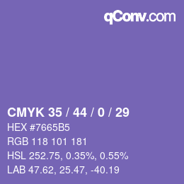 Farbcode: CMYK 35 / 44 / 0 / 29 | qconv.com