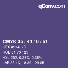 Color code: CMYK 35 / 44 / 0 / 51 | qconv.com