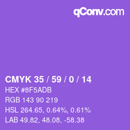 Code couleur: CMYK 35 / 59 / 0 / 14 | qconv.com