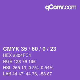 カラーコード: CMYK 35 / 60 / 0 / 23 | qconv.com