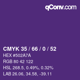 Color code: CMYK 35 / 66 / 0 / 52 | qconv.com