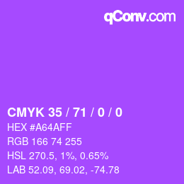 カラーコード: CMYK 35 / 71 / 0 / 0 | qconv.com