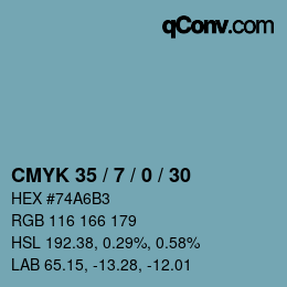 カラーコード: CMYK 35 / 7 / 0 / 30 | qconv.com