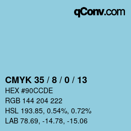 颜色代码: CMYK 35 / 8 / 0 / 13 | qconv.com