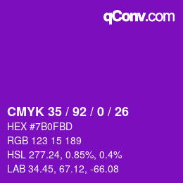 カラーコード: CMYK 35 / 92 / 0 / 26 | qconv.com