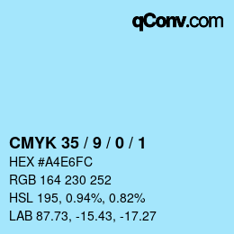 カラーコード: CMYK 35 / 9 / 0 / 1 | qconv.com