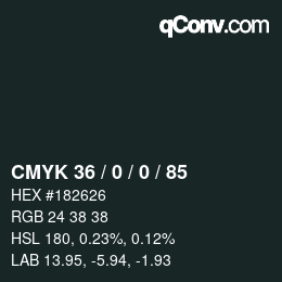 Farbcode: CMYK 36 / 0 / 0 / 85 | qconv.com