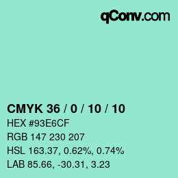 カラーコード: CMYK 36 / 0 / 10 / 10 | qconv.com