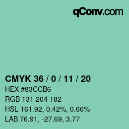 颜色代码: CMYK 36 / 0 / 11 / 20 | qconv.com