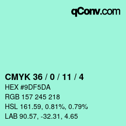 カラーコード: CMYK 36 / 0 / 11 / 4 | qconv.com