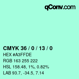 カラーコード: CMYK 36 / 0 / 13 / 0 | qconv.com