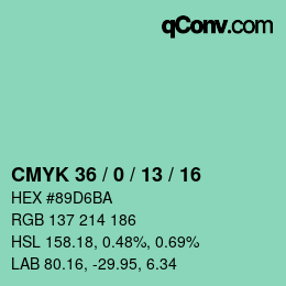 Farbcode: CMYK 36 / 0 / 13 / 16 | qconv.com