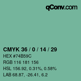 Color code: CMYK 36 / 0 / 14 / 29 | qconv.com