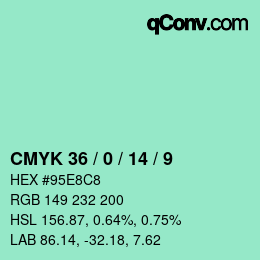 カラーコード: CMYK 36 / 0 / 14 / 9 | qconv.com