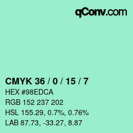 カラーコード: CMYK 36 / 0 / 15 / 7 | qconv.com