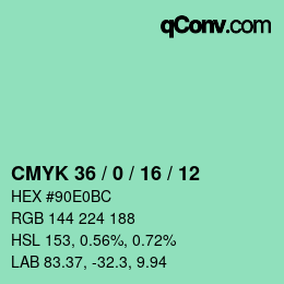 颜色代码: CMYK 36 / 0 / 16 / 12 | qconv.com