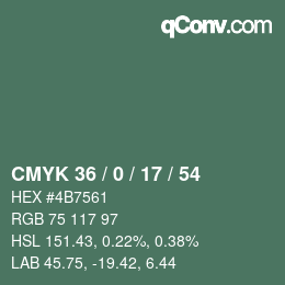 Color code: CMYK 36 / 0 / 17 / 54 | qconv.com