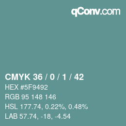 Farbcode: CMYK 36 / 0 / 1 / 42 | qconv.com