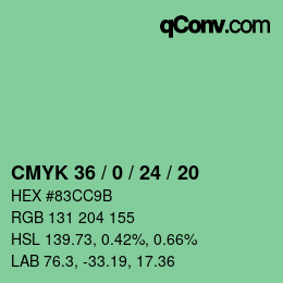 カラーコード: CMYK 36 / 0 / 24 / 20 | qconv.com