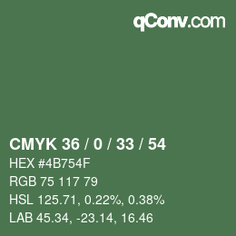 Color code: CMYK 36 / 0 / 33 / 54 | qconv.com