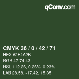 Color code: CMYK 36 / 0 / 42 / 71 | qconv.com
