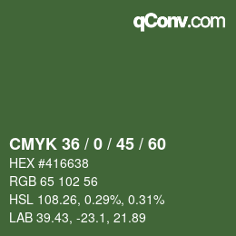 Color code: CMYK 36 / 0 / 45 / 60 | qconv.com