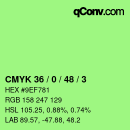 颜色代码: CMYK 36 / 0 / 48 / 3 | qconv.com