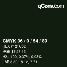 Color code: CMYK 36 / 0 / 54 / 89 | qconv.com