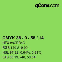 Color code: CMYK 36 / 0 / 58 / 14 | qconv.com