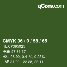 Color code: CMYK 36 / 0 / 58 / 65 | qconv.com